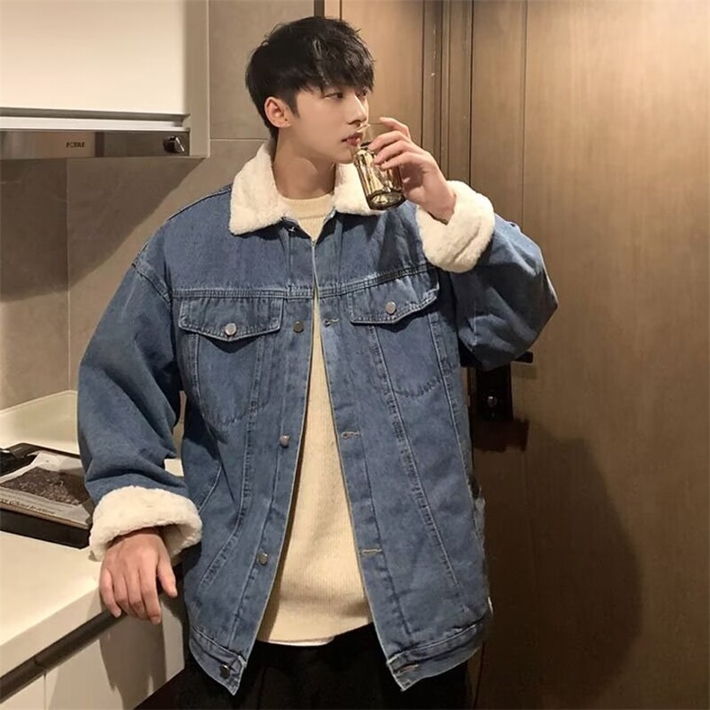 866-P702025年冬季季新款浅蓝色加厚牛仔夹克男休闲宽松短款,男装夹克,电商B323A