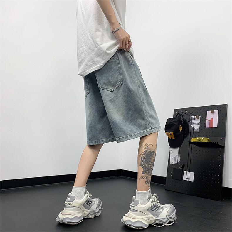 夏季新款松紧腰短裤男款拉链设计感工装牛仔薄款短裤,男装牛仔裤,星座410-6（原星座1304-1）