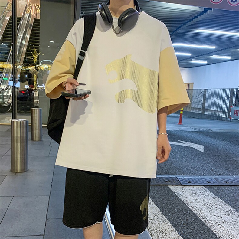 高品质夏季短袖T恤套装青少年纯棉宽松男潮流男装DF317P65控89，男装休闲套装，电商A086