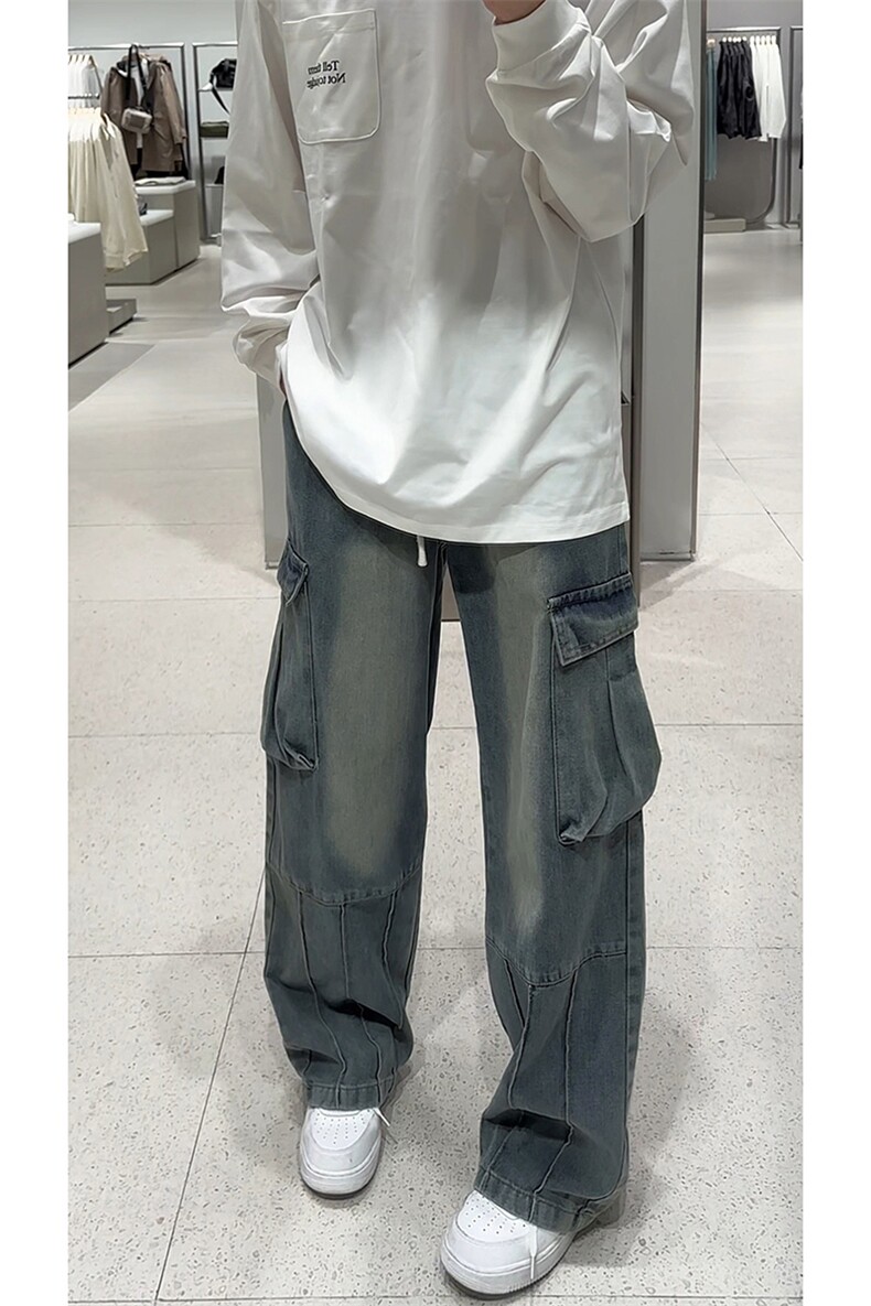 A1158TP55控88-秋季新款水洗复古工装牛仔裤男美式阔腿休闲裤子,男装牛仔裤,电商B241