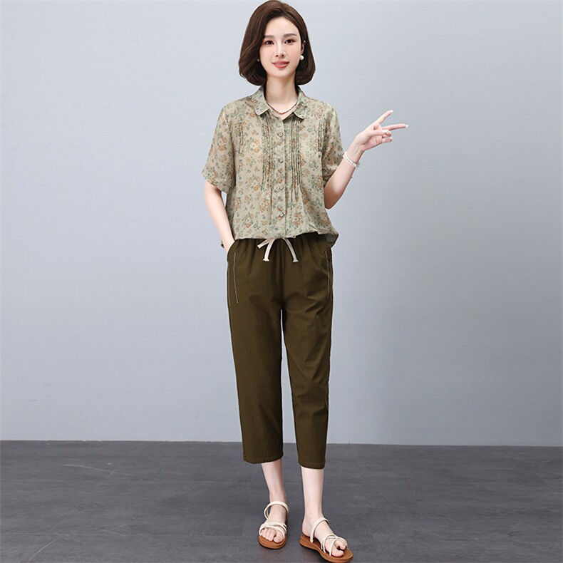 苎麻套装上衣女棉麻新款大码衬衫套装,女装套装/套裙,3200格调