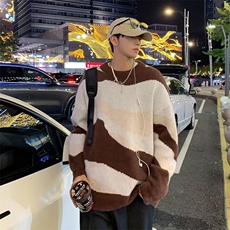 日系复古拼色毛衣男秋季宽松软糯线衣外套潮牌M5605-P50，男装针织衫/毛衣，星座1109-3