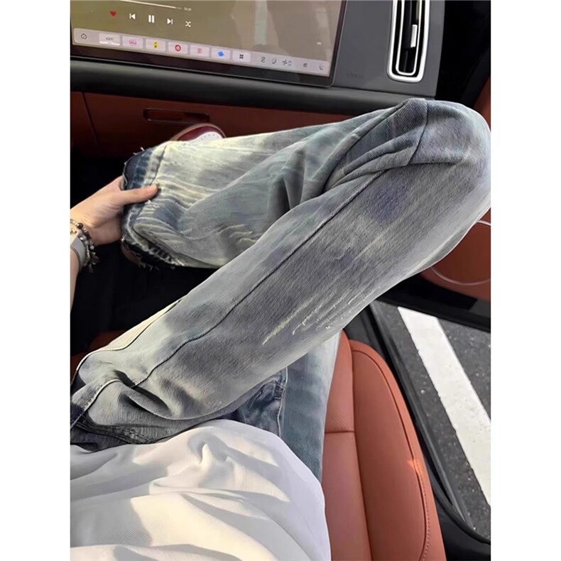 提花水洗做旧牛仔裤男款秋冬新款2025设计感美式高街直筒裤NZA176,男装牛仔裤,星座516A