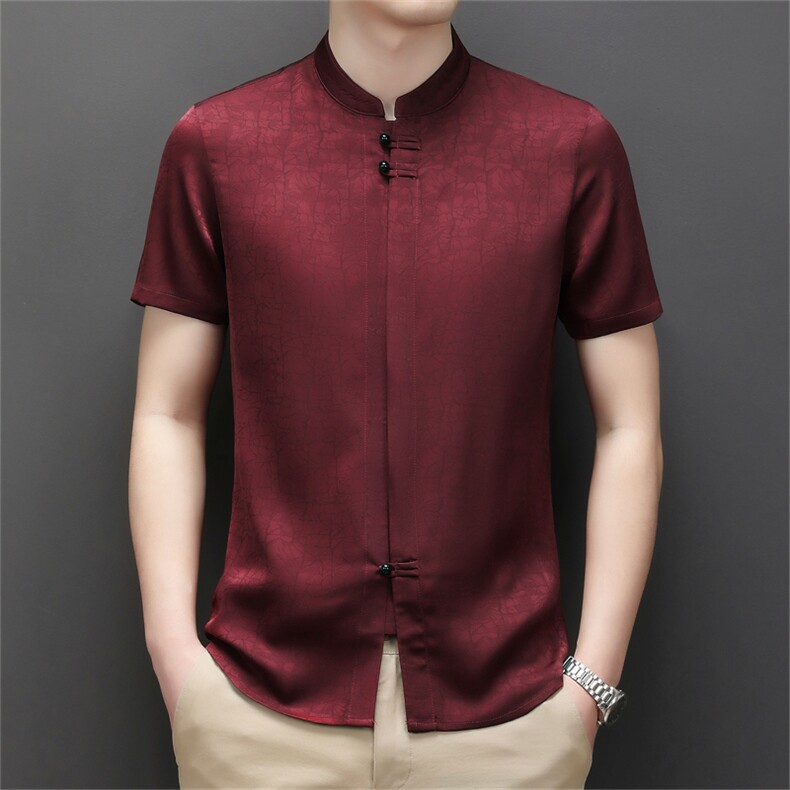 2023夏季新款风唐装短袖衬衫男装汉服盘扣立领休闲男士衬衣，男装民族服装，电商B212（原钱塘6029）