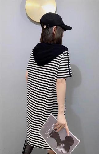 AX9703欧洲站夏装女2021新款欧货休闲宽松条纹织带连衣,女装,L·H·X