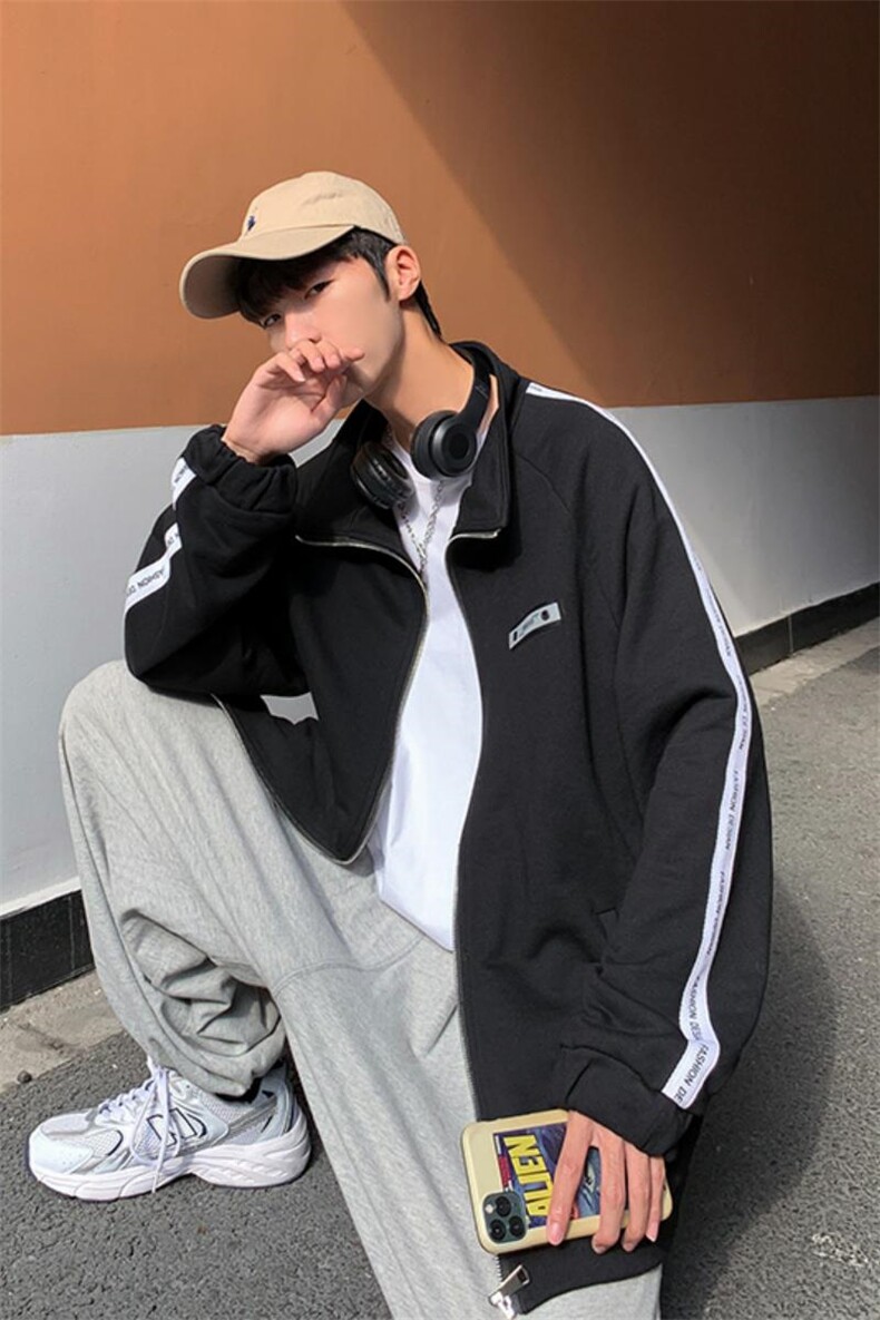 WY2022-P65秋装新款百搭男士开衫卫衣男宽松潮流大码外套,男装卫衣,电商A009A（原A058A）