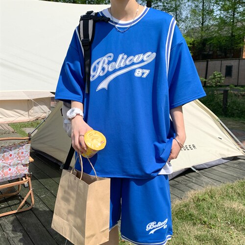 新款夏季潮流篮球服男装吸汗透气纯棉短袖T恤休闲套装F311P58，男装休闲套装，电商A086