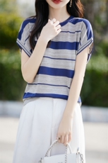 夏季新款简约莱赛尔天丝短袖女宽松百搭显瘦时尚休闲上衣，女装T恤，斯美雅电商供货