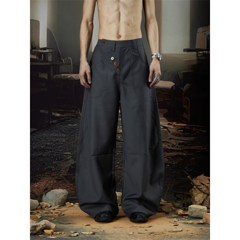 美式解构褶皱牛仔裤大码女装2026新款复古宽松显瘦廓形弯刀阔腿裤，男装牛仔裤，星座506A