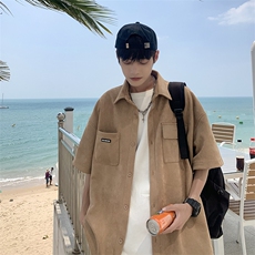 A408-23C8072*夏季麂皮绒短袖衬衫P55-X79-92%醋酯纤维8%氨纶，男装衬衫，电商A408