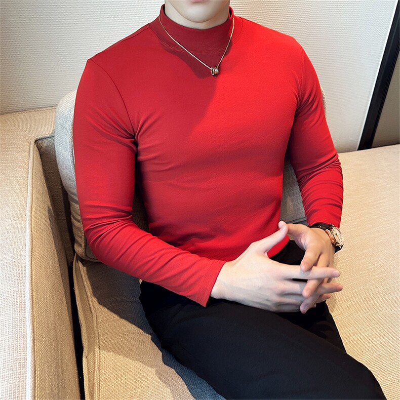 秋冬打底衫高弹亲肤面料纯色百搭修身半高领长袖T恤9008-p40,男装T恤,电商D303