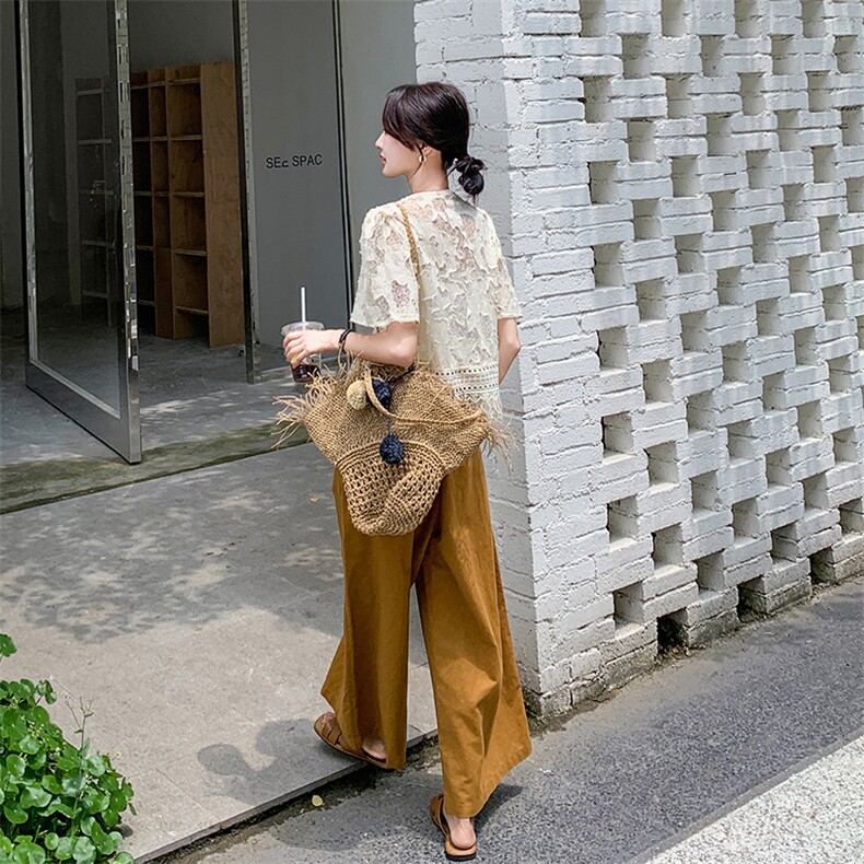 今年流行的休闲套装裤女夏2025新款超洋气欧货小香风阔腿裤两件套,女装套装/套裙,维壹