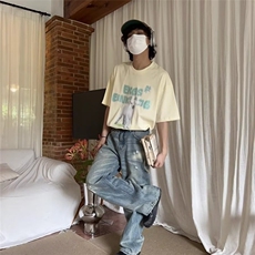 水洗做旧牛仔裤男秋季美式直筒拖地长裤炸街痞帅裤子NZ0057，男装牛仔裤，星座516A
