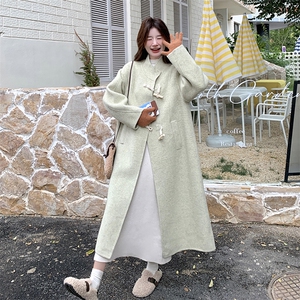 高级小众韩系chic绿色立领毛呢外套女秋冬2025年超火好看长款大衣图片