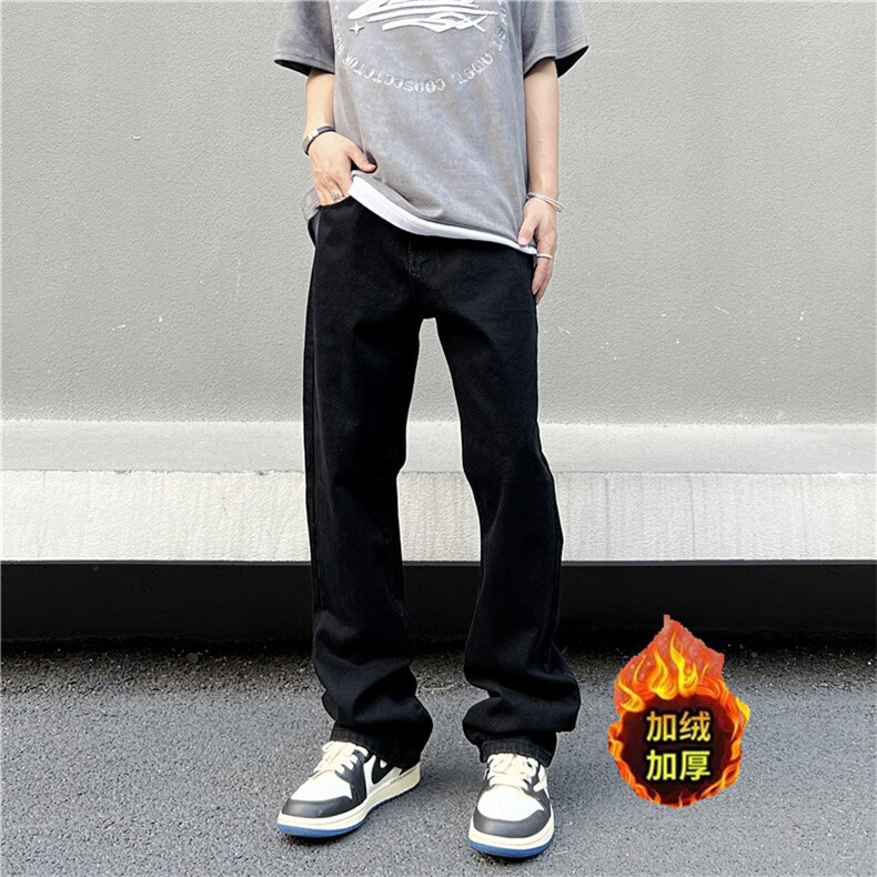 现货秋冬款加绒牛仔裤男微喇黑色裤男牛仔裤NK283加绒P45常规35，男装牛仔裤，星座302B-3