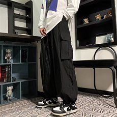裤子高街潮ins大口袋美式复古工装裤男直筒宽松阔腿裤K0737-P45，男装休闲裤，星座308B-1