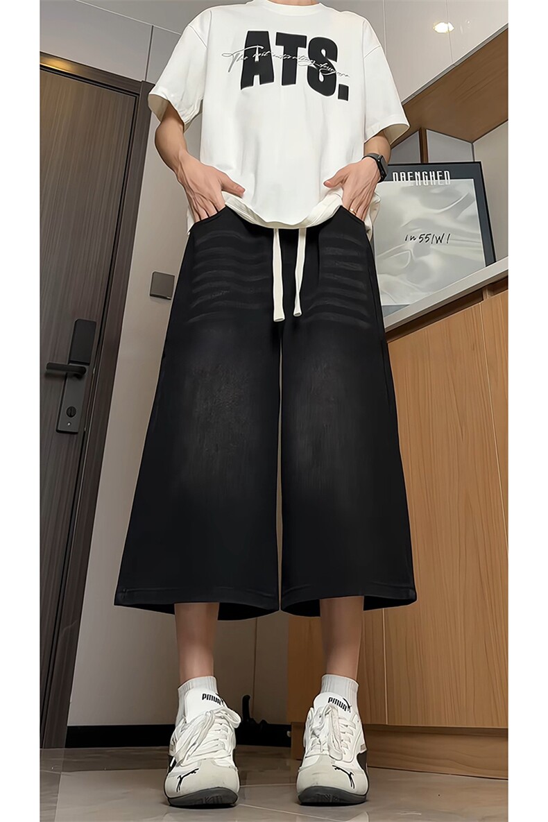 夏季水洗牛仔七分裤男美式复古宽松潮流阔腿中裤子-A2023TP38控68,男装牛仔裤,电商B241