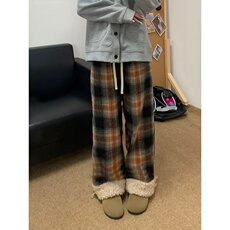 格子裤男女冬季新款高腰宽松慵懒直筒休闲加绒阔腿裤LA80833-P52，男装卫衣，星座1008
