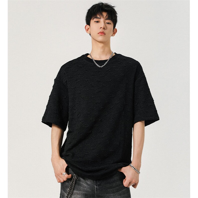 T10123-特批30 控68 小众提花肌理感高质量大码男百搭圆领短袖T恤图片