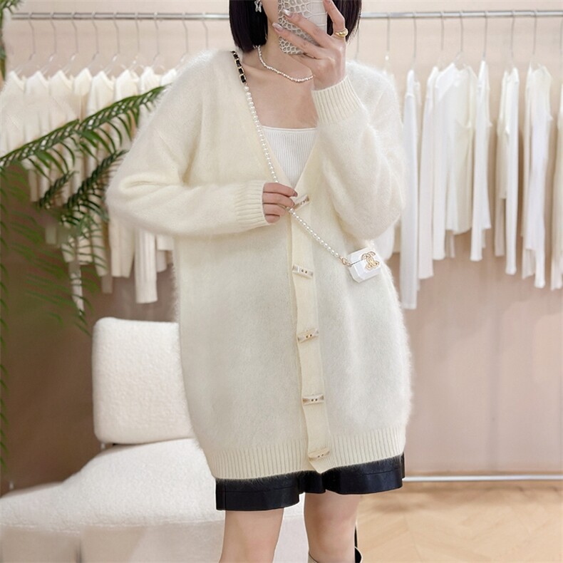 开衫女中长款V领秋冬慵懒软糯休闲宽松保暖针织衫，女装羊绒衫，仟禧羊绒