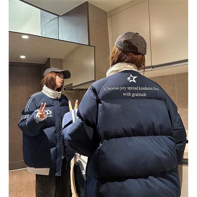 EQ350撞色织带印花面包服男女情侣装加厚棉衣外套2024新款,男装棉衣,电商C306-1