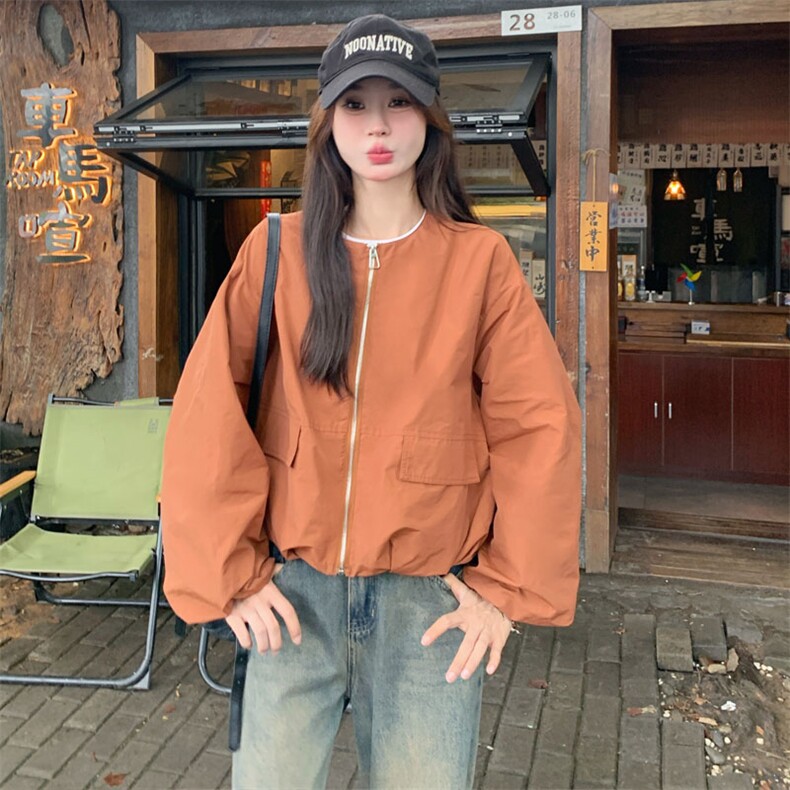 橘色工装短外套女春秋2025新款美式炸街又a又飒短款风衣小个子,女装短外套,2D143
