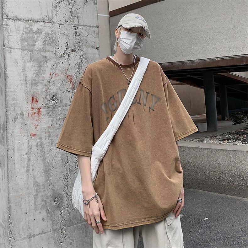 B239-1067-P38复古水洗做旧字母涂鸦美式重磅落肩袖短袖T恤,男装T恤,星座514-2(原B239)