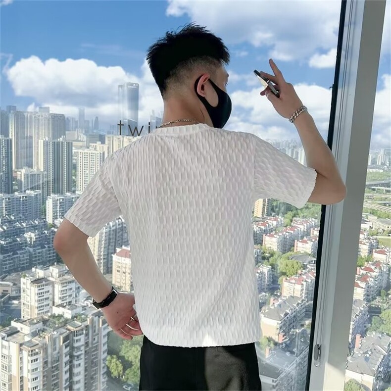 时尚半袖高级感设计2024夏季男修身潮流时尚短袖T恤男装T219,男装T恤,星座1116A-2（原606A-1）