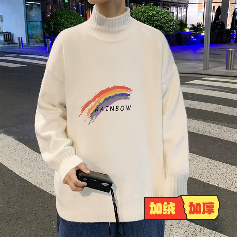 M18064-P45 加绒P65半高领毛衣男士大码针织衫男毛线衣男线衫图片