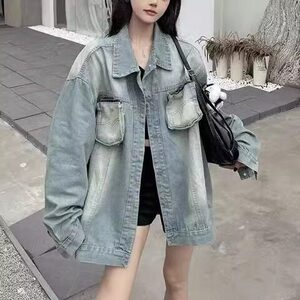 美式高街黄泥做旧水洗口袋可拆卸牛仔夹克男女同款复古潮牌外套男图片