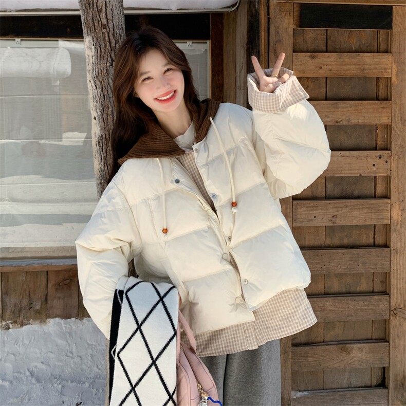 假两件白色连帽羽绒服女冬超火好看高级小众独特漂亮短款加厚外套,女装羽绒服,2B190
