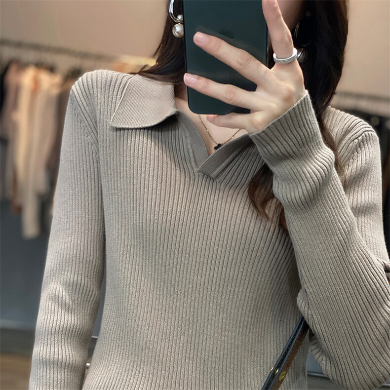 女装POLO领针织衫秋季新款慵懒风长袖毛衣显瘦百搭舒适保暖,针织衫/毛衣,凝珊羊绒