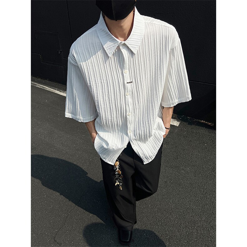现货夏新男潮短袖小众高级褶皱感设计衬衫上衣513DC3538P30,男装T恤,星座513