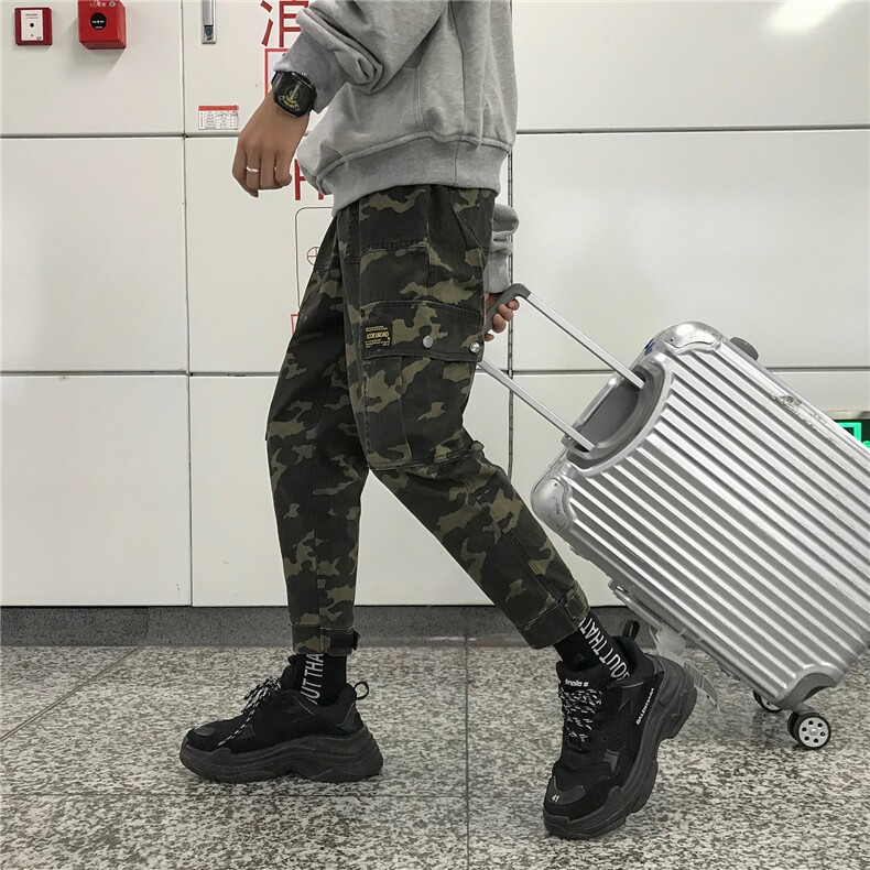 703港风男多口袋工装休闲裤束脚长裤迷彩水洗全棉,男装休闲裤,星座703