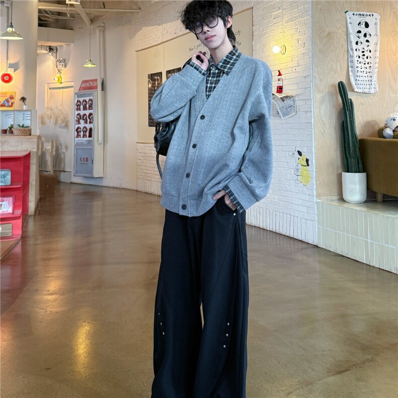 1506-1/MA2661/P77韩系假两件新款潮外套男女日系开衫针织懒惰风,女装短外套,星座1506-1