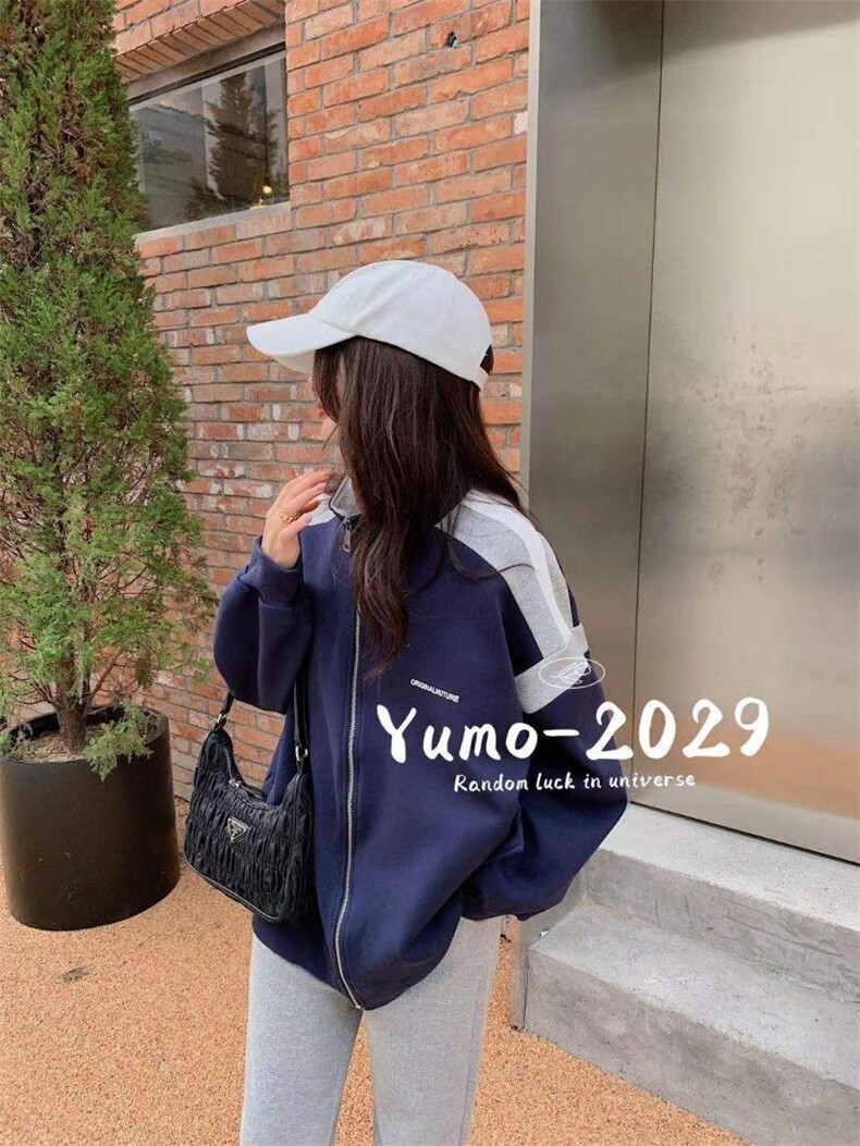 拼色印花立领开衫，其它，妤沫 Yumo