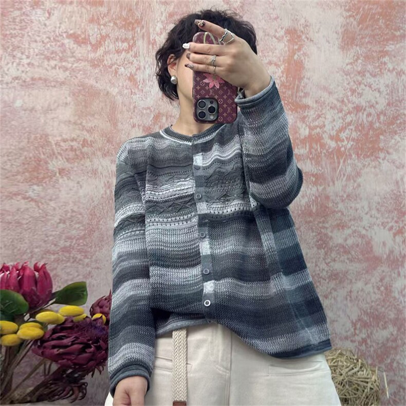 2025年秋季新款花纱针织女士开衫时尚休闲通勤百搭，女装针织衫/毛衣，秋虹羊绒