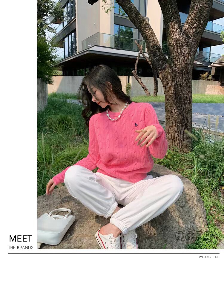 秋冬圆领毛衣针织衫针织复古套头打底麻花上衣,针织衫/毛衣,半城羊绒