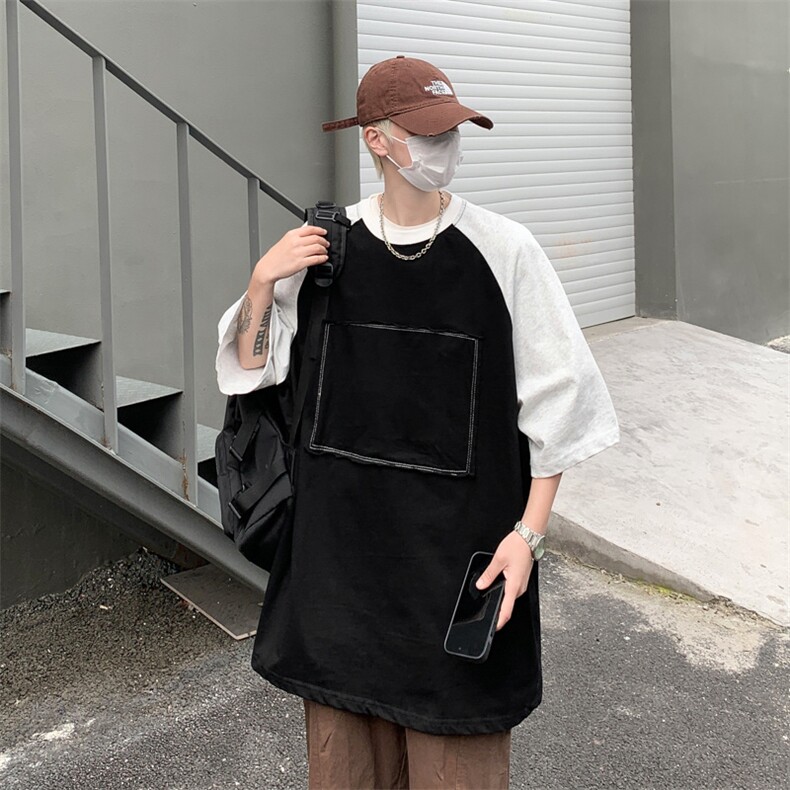 2026夏季新款美式复古插肩短袖t恤男潮流宽松大码中袖五分半袖,男装T恤,星座601-2