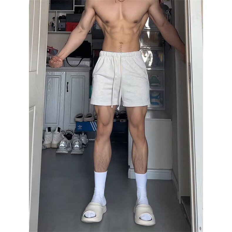 性张力穿搭男浅灰色健身短裤夏季纯棉透气运动裤子篮球训练三分裤,男装牛仔裤,星座1608-2