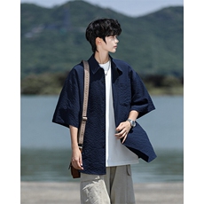 8XL-M泡泡纱盐缩肌理短袖衬衫男夏季冰丝外套防晒衬衣DC28011P36，男装衬衫，电商B312