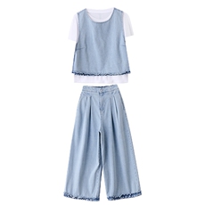 欧货休闲小香风马甲牛仔套装女2025夏季超火洋气减龄九分裤三件套，女装套装/套裙，瑶迪依秀