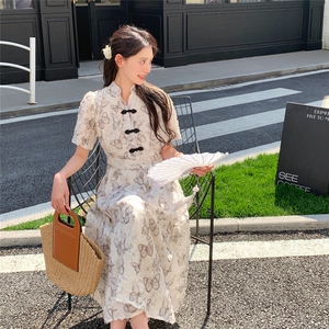 新中式改良旗袍超好看连衣裙女2025夏季新款显瘦时尚盘扣国风长裙图片