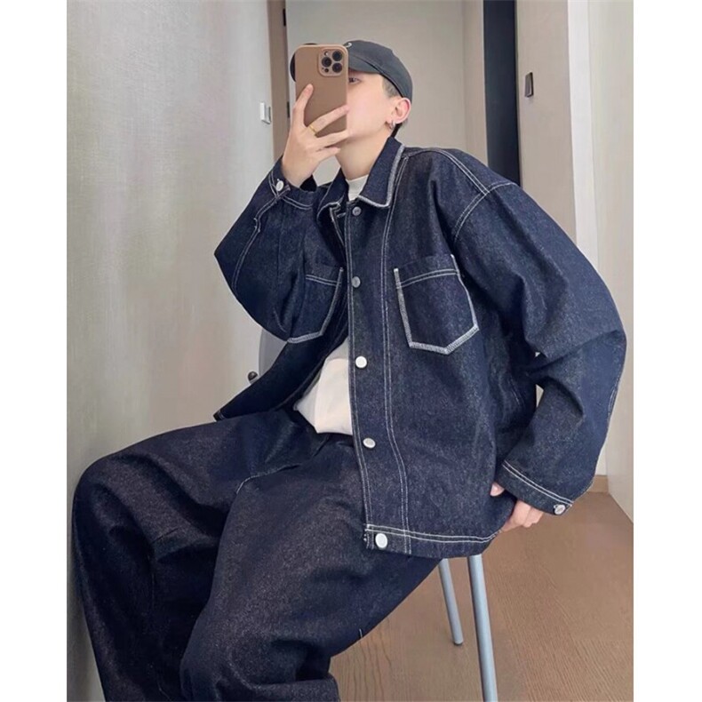春秋季复古宽松明线牛仔夹克外套男女款ins潮牌工装上衣J47,男装夹克,星座1116A（原606A-3）