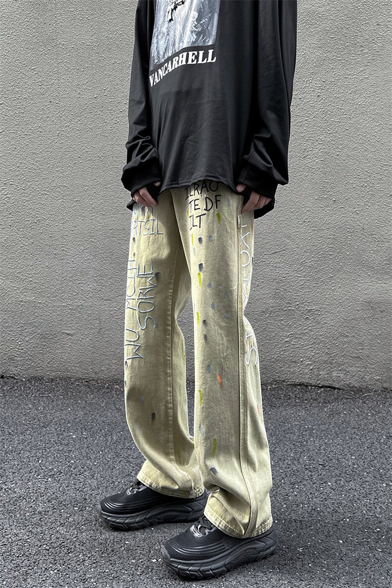 B221秋装新款美式ins高街男女同款刺绣牛仔裤LK22047-P65控88,男装牛仔裤,电商B221