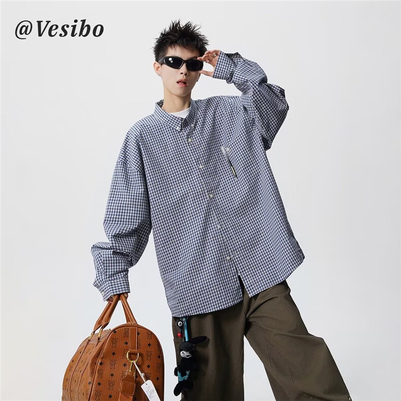 AC06-P462025春秋新款衬衫男新款格子衬衫男宽松时尚衬衫休闲，男装T恤，电商B323A