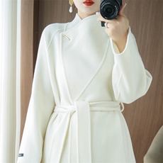 高端羊毛大衣长款秋冬新款羊绒2024双面立领气质毛呢外套呢子大衣，女装双面呢大衣，泰公羊绒