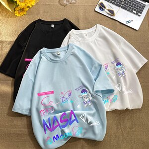 HT73186-P22NASA联名同款 华夫格t恤男短袖男大码五分袖 毛毯图片