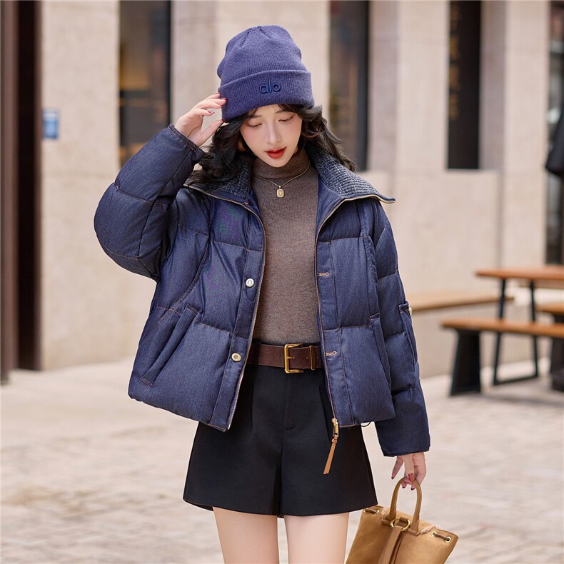 【bao款大货已出】2025冬装新款拉链拼接毛线领羽绒服90%白鸭绒,女装羽绒服,雅静靓衣