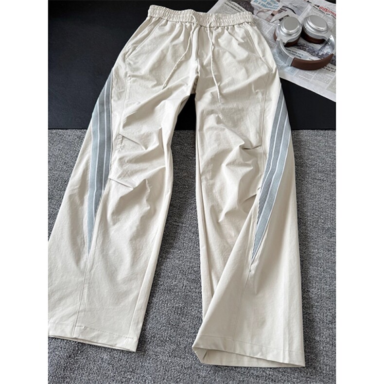 1506/QSK290/P42美式拼接条纹运动工装裤男速干直筒阔腿裤图片